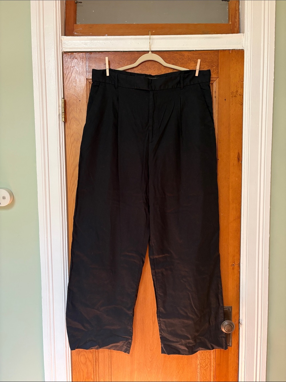 Banana Republic women’s pleat-front wide-leg linen pants in black, 18
